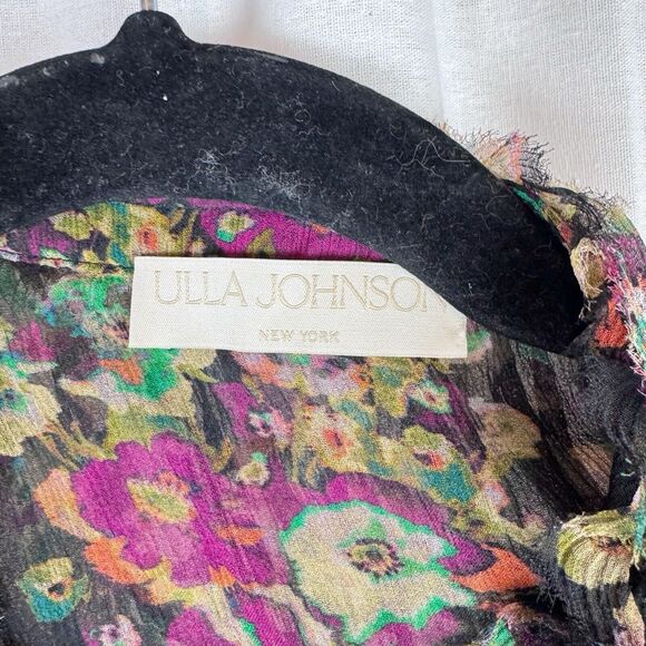 ULLA JOHNSON Andi Sheer Chiffon Crinkle Floral Silk Blouse Size 0 - Picture 4 of 7